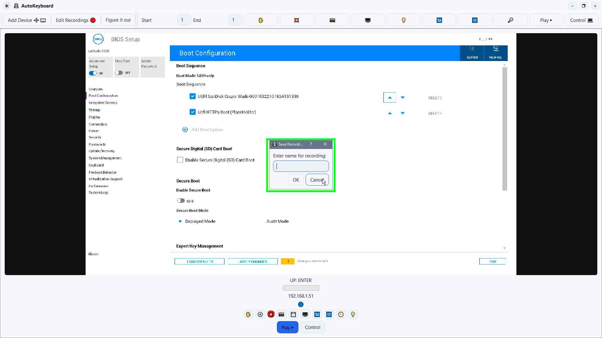 Step 9 screenshot: Save Recording dialog with keyboard input.